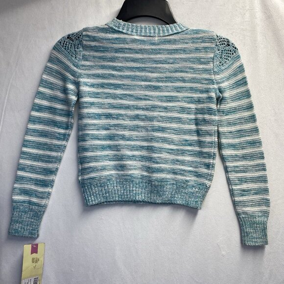 Cherokee Round Neck Long Sleeve Knit Sweater Girls S/P(6/6X) White/Green Stripes - Picture 5 of 16